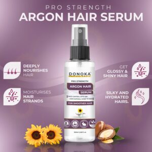 donoka professional argan hair serum with argon oil + red algae + sunflower oil and jajoba oil | shine, smooth & soft | post wash detangling | 100 ml