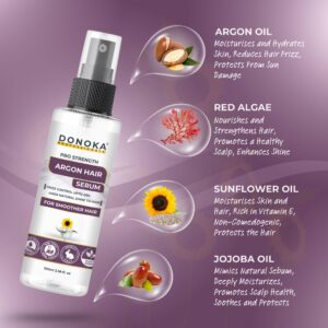 donoka professional argan hair serum with argon oil + red algae + sunflower oil and jajoba oil | shine, smooth & soft | post wash detangling | 100 ml