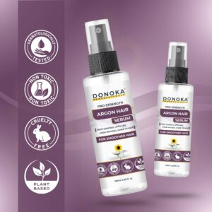 donoka professional argan hair serum with argon oil + red algae + sunflower oil and jajoba oil | shine, smooth & soft | post wash detangling | 100 ml