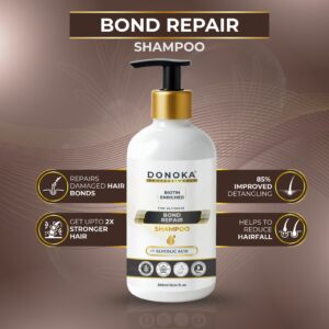donoka pro bond repairs hair anti breakage shampoo with glycolic acid , biotin enriched | get up to 2x stronger hair | sulfate and paraben free | 300 ml