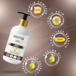donoka pro bond repairs hair anti breakage shampoo with glycolic acid , biotin enriched | get up to 2x stronger hair | sulfate and paraben free | 300 ml