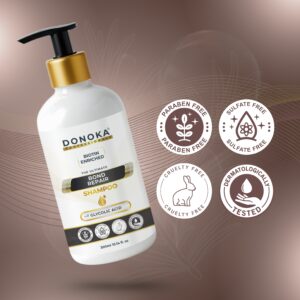 donoka pro bond repairs hair anti breakage shampoo with glycolic acid , biotin enriched | get up to 2x stronger hair | sulfate and paraben free | 300 ml